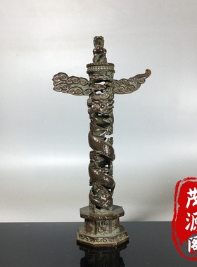 仿古老物件中华华表柱摆件龙柱神龙护主招财貔貅镂空华表装饰摆件