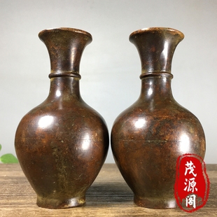 古玩铜器纯铜光面花瓶插花瓶摆件一对旧货老物件家居玄关摆件收藏