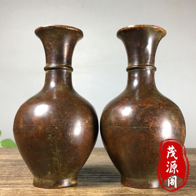 古玩铜器纯铜光面花瓶插花瓶摆件一对旧货老物件家居玄关摆件收藏