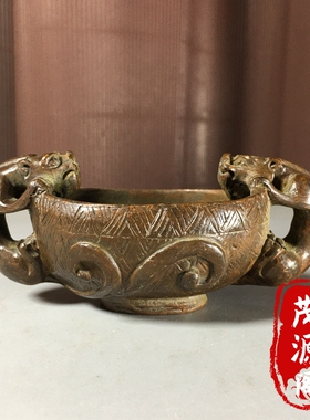 仿古铜器老物件招财貔貅双耳铜香炉笔洗砚台书房办公室桌面摆件