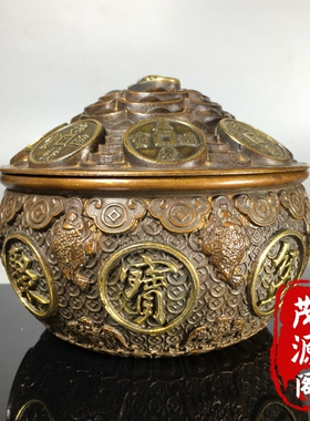 招财进宝聚宝盆日进斗金八方来财招财老铜器家居客厅办公装饰摆件