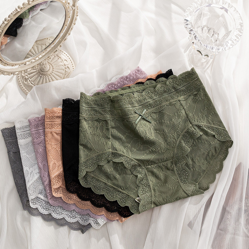 高端蕾丝内裤女中高腰包臀三角裤