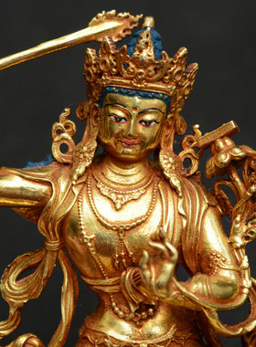 文殊菩萨雕花鎏金密宗尼泊尔手工