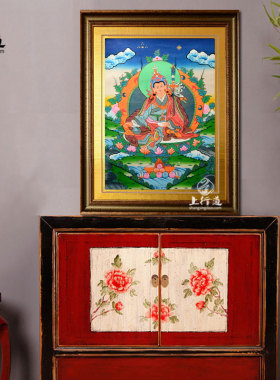 彩绘莲花生大士佛像装饰画挂画