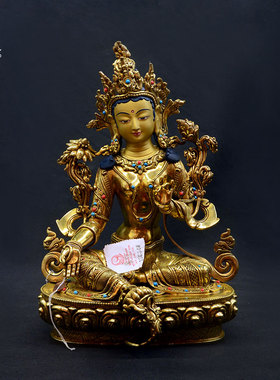 密宗绿度母鎏金雕花尼泊尔手工