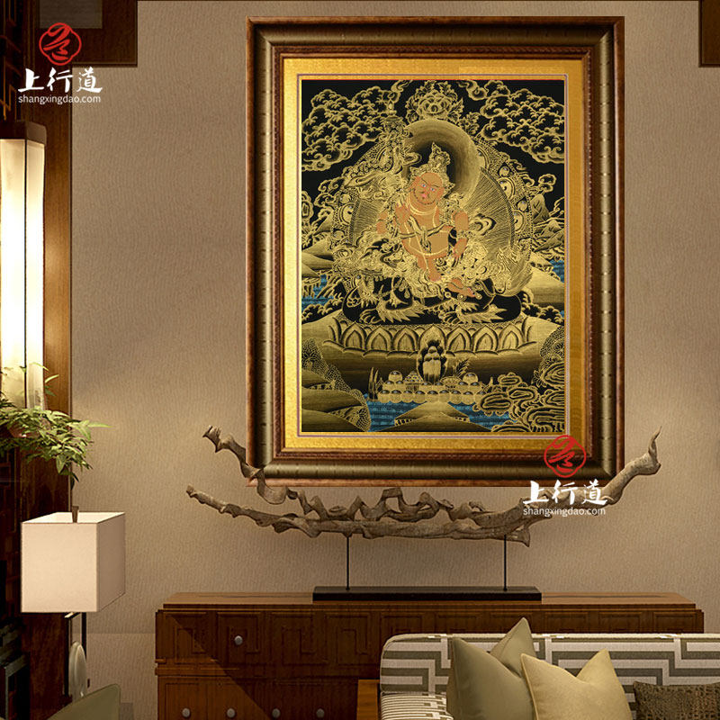 手绘财神佛像西藏书房玄关装饰画