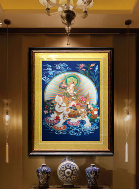 上行道唐卡普贤菩萨手绘画装饰画挂画新中式茶室玄关瑜伽馆手工画