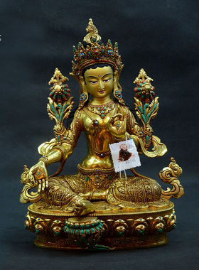 绿度母鎏金雕花密宗尼泊尔手工