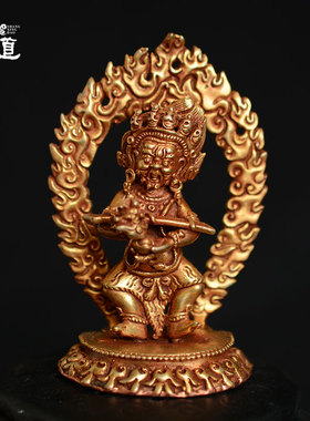 上行道两臂玛哈嘎拉随身小佛像鎏金尼泊尔紫铜手工护法藏传3寸