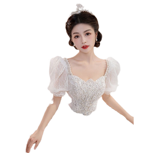 法式大拖尾泡泡袖星光婚纱礼服