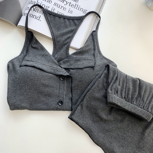 莫代尔凉感睡衣女夏季 性感纯欲风带胸垫家居服两件套 V领吊带短裤