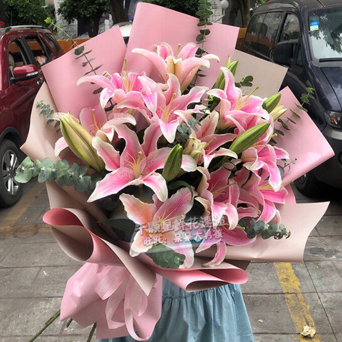花粉色百合花束 北京鲜花速递 北京订生日鲜花同城鲜花西城鲜花店
