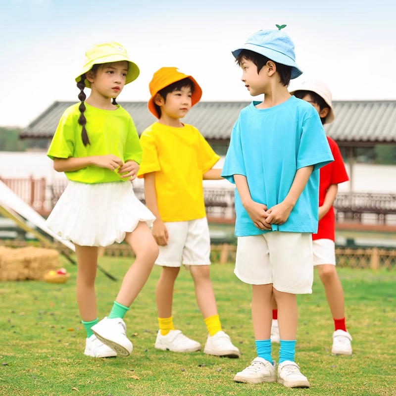 儿童糖果色T恤啦啦队舞蹈表演服