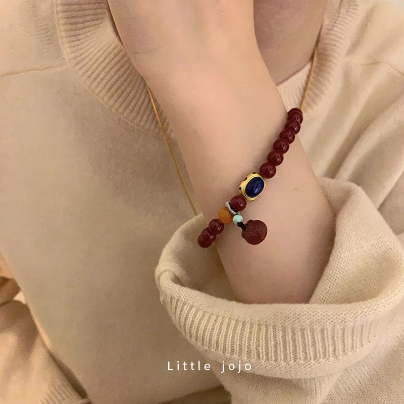 朱砂+青金石天然石串珠手串手链女秋冬高颜值小众精致手链