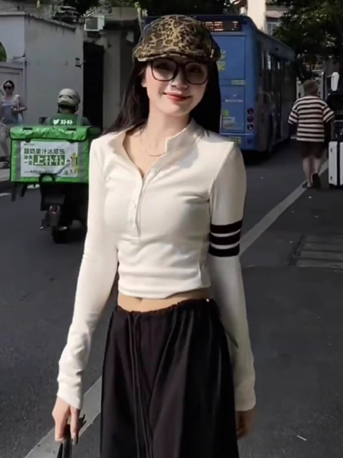 美式立领长袖t恤女春秋2025年新款设计感小众修身打底衫短款上衣