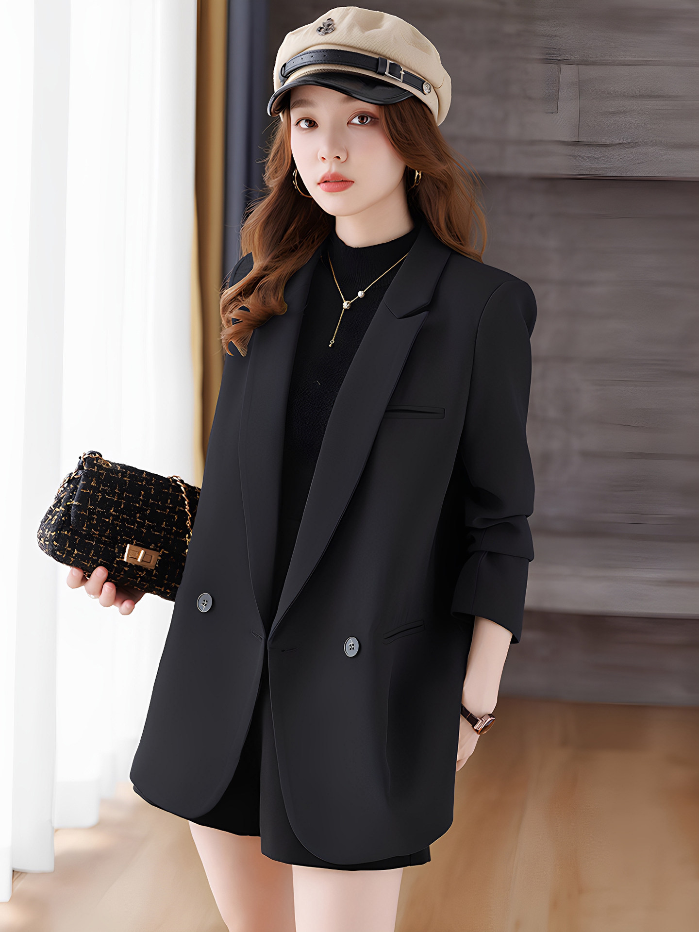 黑色西装外套女春秋季2025新款高级感气质小个子宽松休闲西服上衣