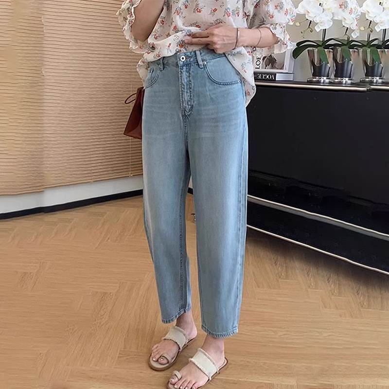 天丝哈伦牛仔裤女夏季薄款2025新款小个子高腰显瘦休闲九分直筒裤