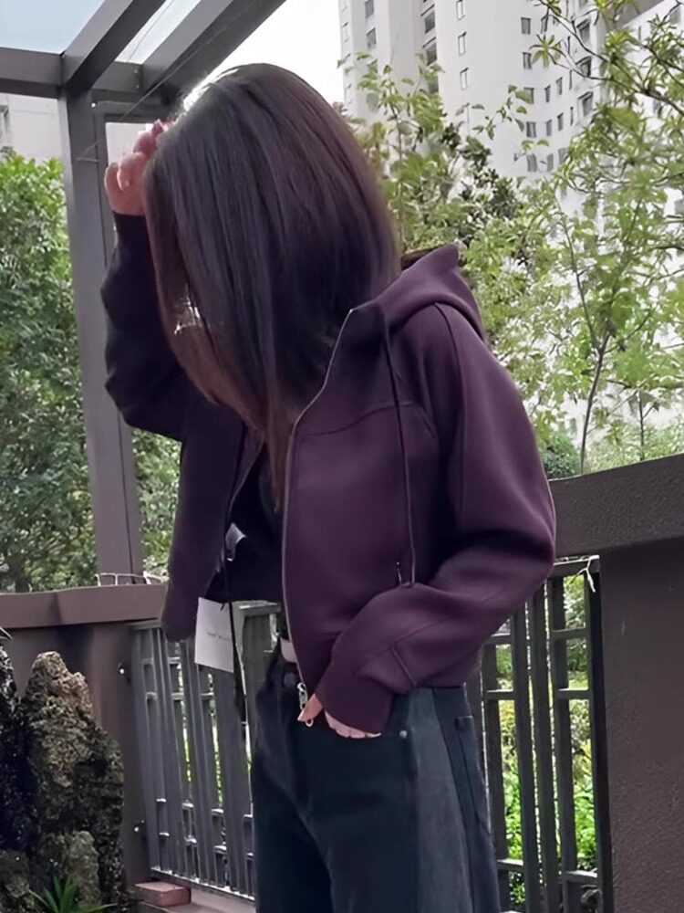 连帽卫衣女春秋2025新款韩版设计感小众爆款开衫外套宽松短款上衣