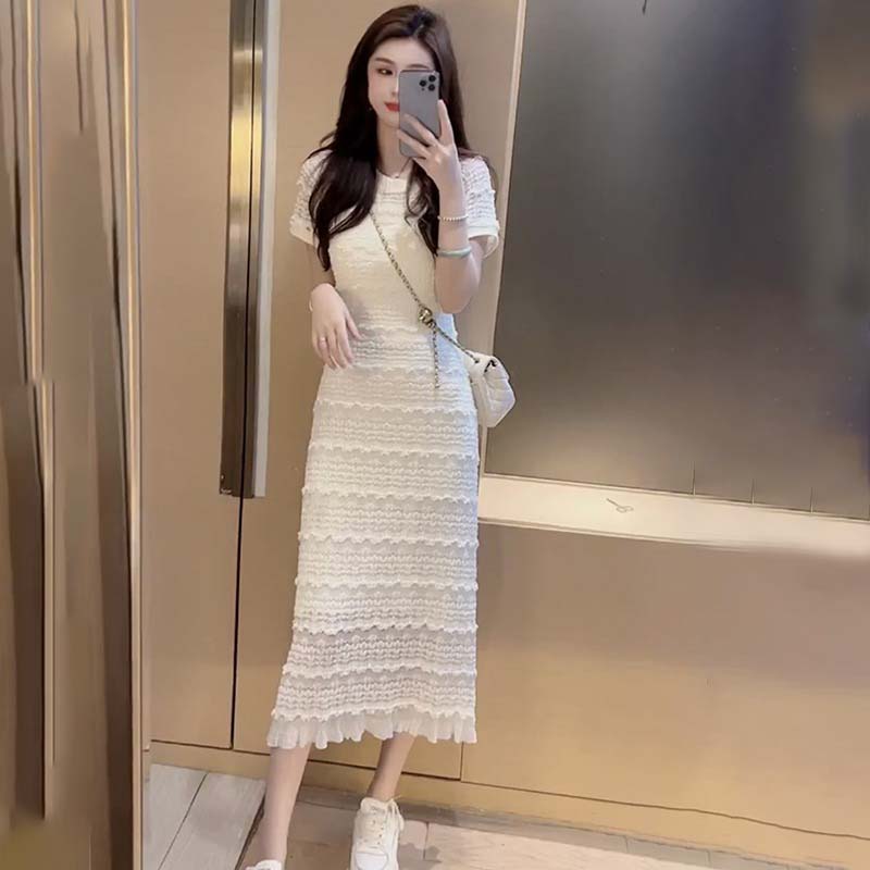 GG。白色蕾丝连衣裙女夏季202年新款高级感收腰显瘦小个子气质长
