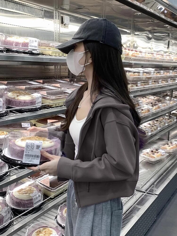 连帽卫衣女春秋2025新款爆款设计感小众韩版拉炼开衫上衣短款外套