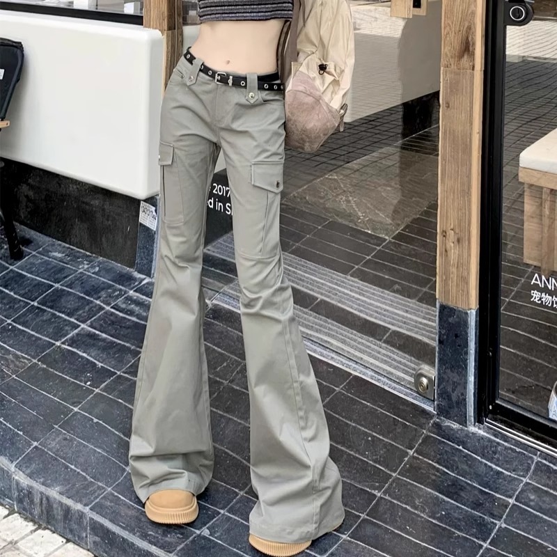 美式复古微喇工装裤女夏季薄款2025新款高腰修身显瘦高个子喇叭裤