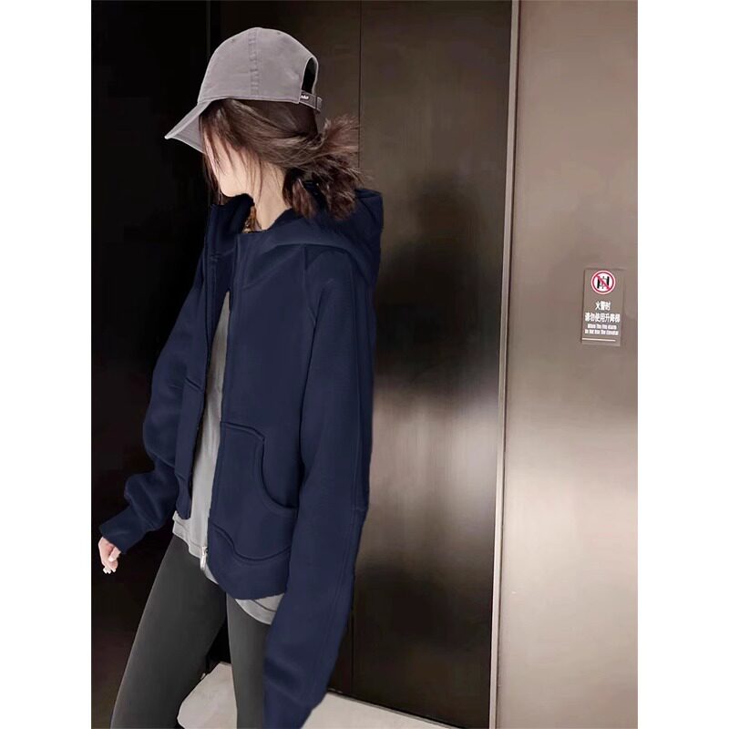 藏青色卫衣外套女春秋2025年新款爆款韩版洋派慵懒风开衫短款上衣