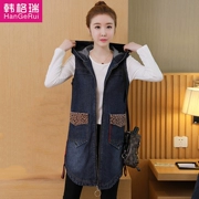 Thời trang size lớn cho nữ 2019 xuân hè mới dài đoạn không tay vest denim vest nữ vest trùm đầu - Áo vest