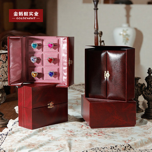 2025新款复古首饰盒时尚吊坠戒指盒精美双开珠宝收纳盒复古风拍照