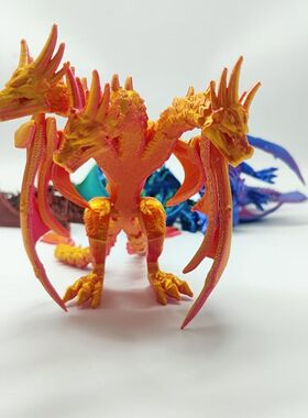 新款爆品3d打印玩具三头基多拉摆件电影同款关节可动可站立礼物
