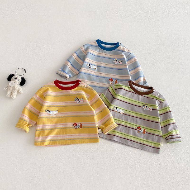 男童贴标儿童春装小狗打底衫2026韩版春季宝宝条纹新款时尚T恤潮