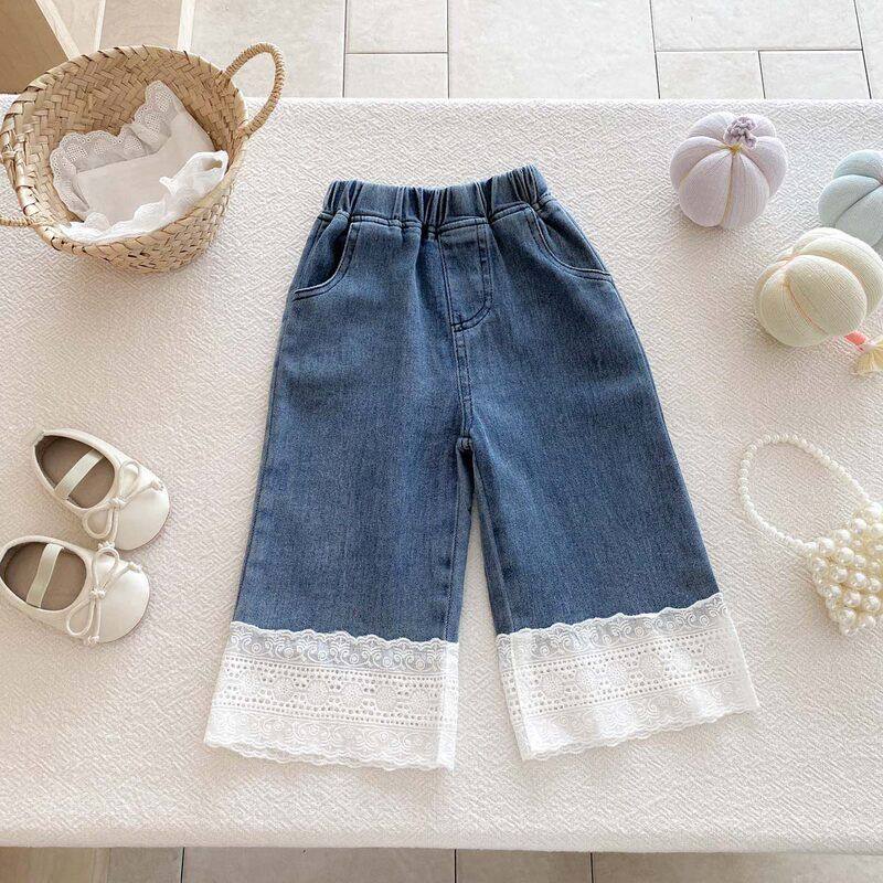 直筒拼接外穿春秋新款百搭女童蕾丝儿童甜美阔腿裤子休闲裤牛仔裤,童装/婴儿装/亲子装,裤子,淘宝优惠券,粉丝福利购,淘宝优惠卷