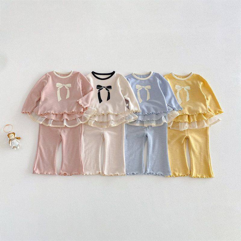 蝴蝶结裙裤春季两件套2026套装纯色甜美洋气上衣宝宝韩版新款女童,童装/婴儿装/亲子装,套装,淘宝优惠券,粉丝福利购,淘宝优惠卷