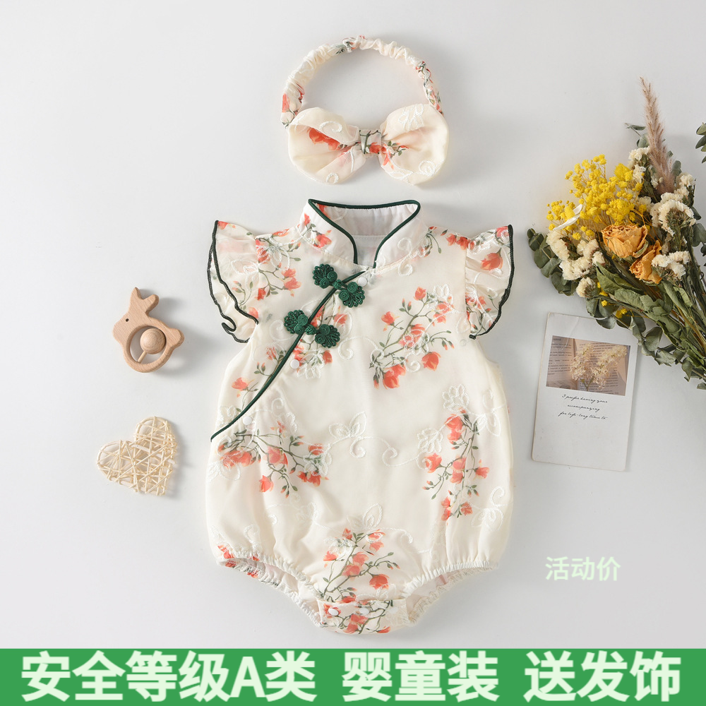婴儿夏装中国风连体衣服女宝满月