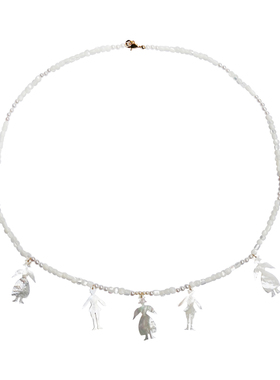 Unlogical Poem 复古小众天然贝母雕刻剪影小人项链