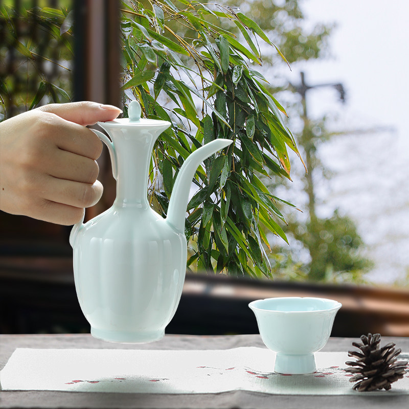 仿宋点茶影青釉点茶汤瓶瓜棱手执壶陶瓷斗茶比赛培训茶具酒具水注