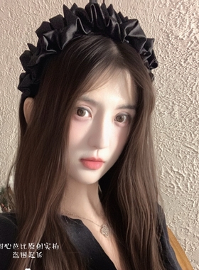 原创黑色荷叶边百褶发箍增高颅顶发箍女款蓬松发卡显脸小宽边头箍