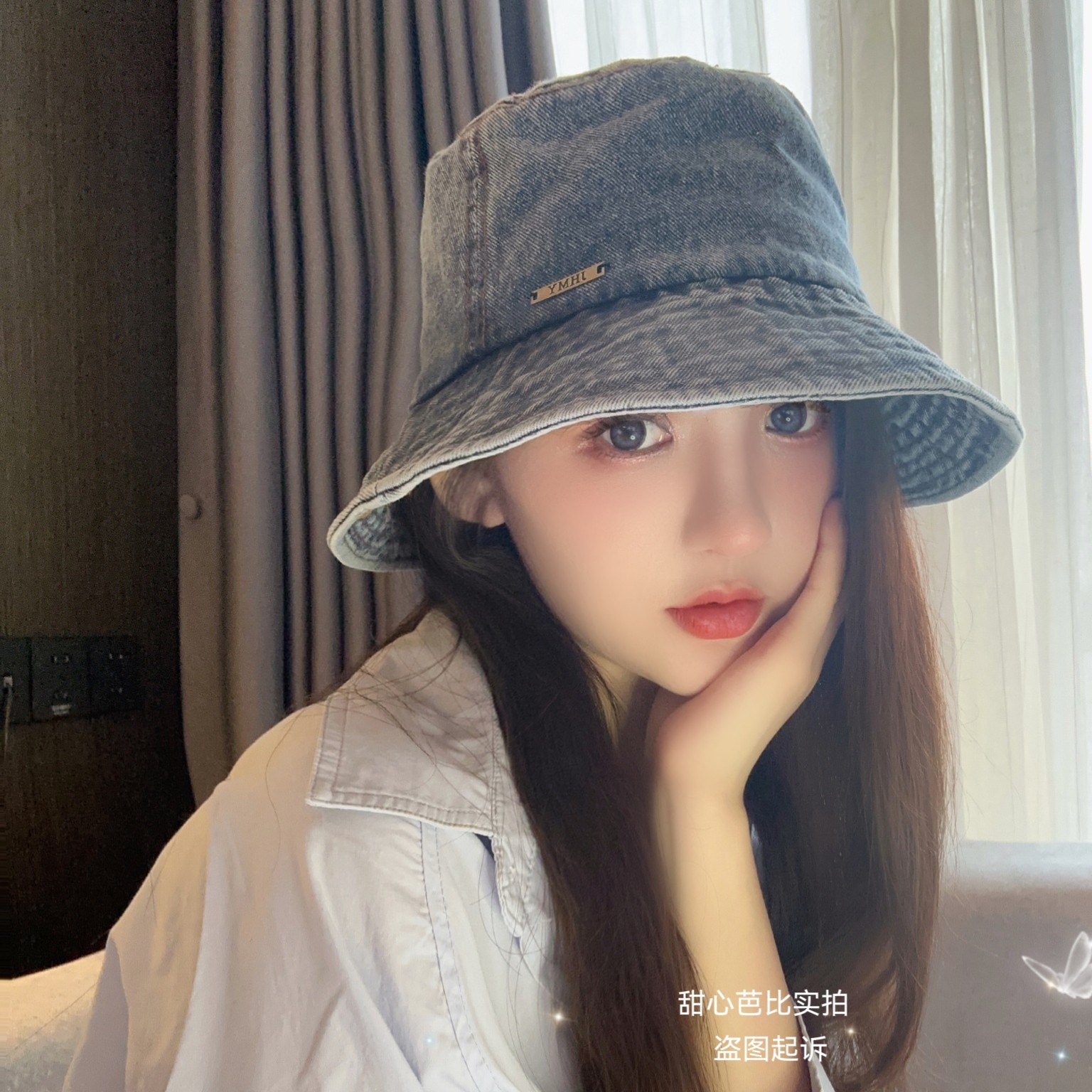 日系牛仔渔夫帽男大帽檐显脸小女生素颜遮脸盆帽韩版百搭情侣帽子