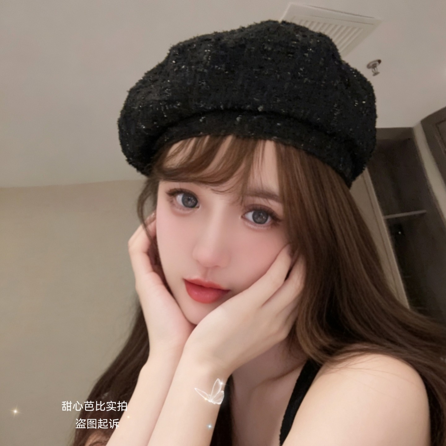 女团风~贝雷帽黑白色女帽小香风百搭休闲帽英伦复古画家帽南瓜帽