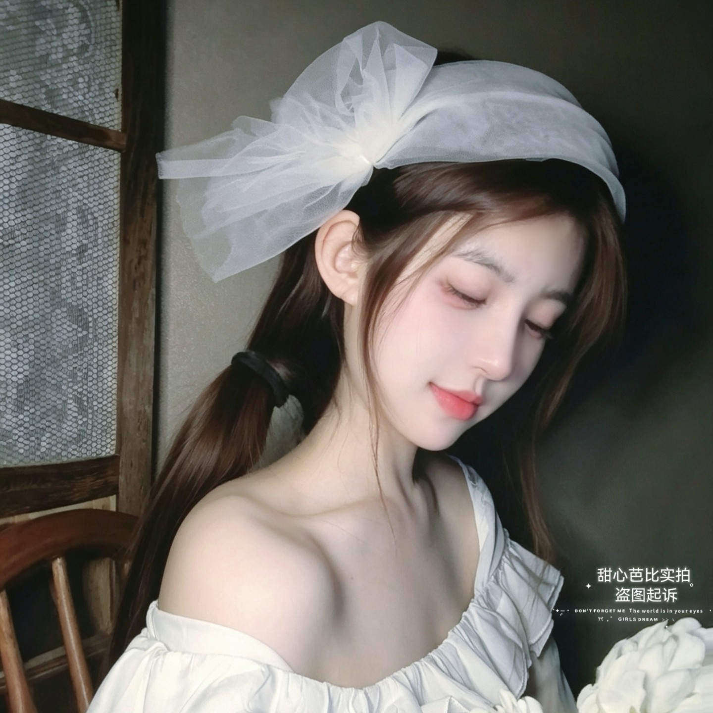 法式超仙 白色网纱蝴蝶结发夹头饰发箍生日头纱新娘结婚造型饰品