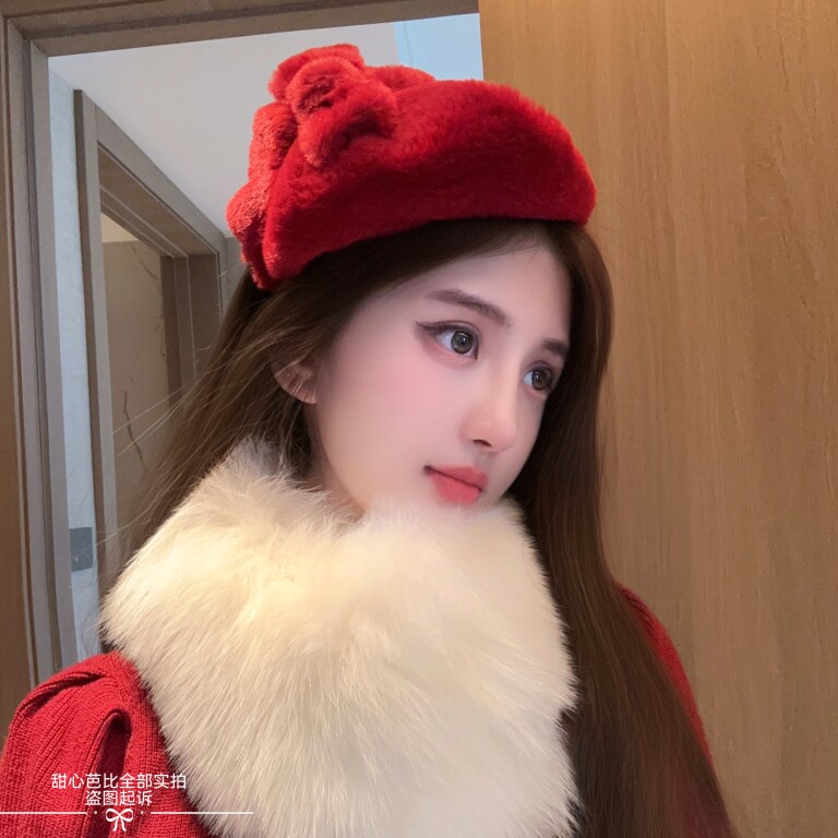 甜心芭比原创毛毛帽子发箍蝴蝶结皮草帽甜美半帽发卡发饰头饰女