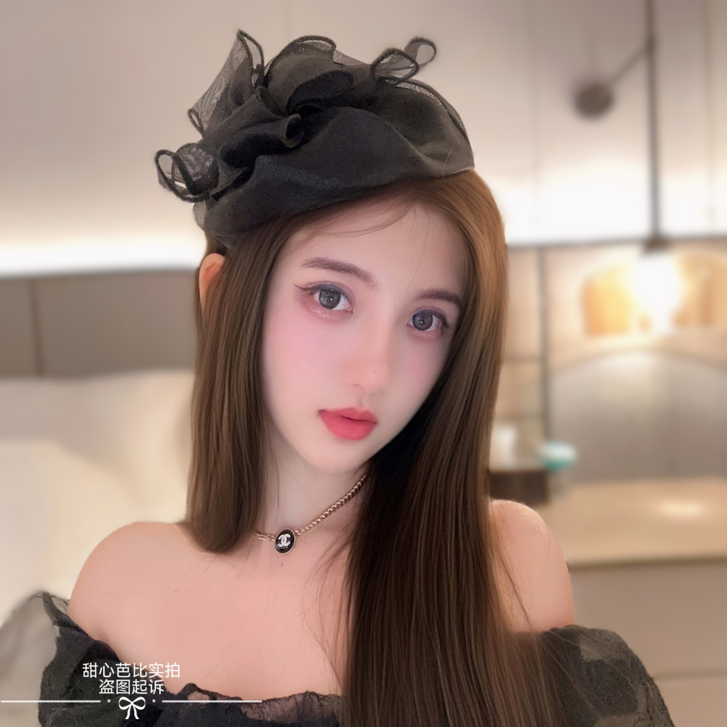 原创春夏法式黑色层层网纱半帽发箍蝴蝶结帽子发饰宽边发卡荷叶边