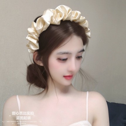 原创春夏米色宽边褶皱增高颅顶发箍女网红时尚超仙头箍百搭发卡女
