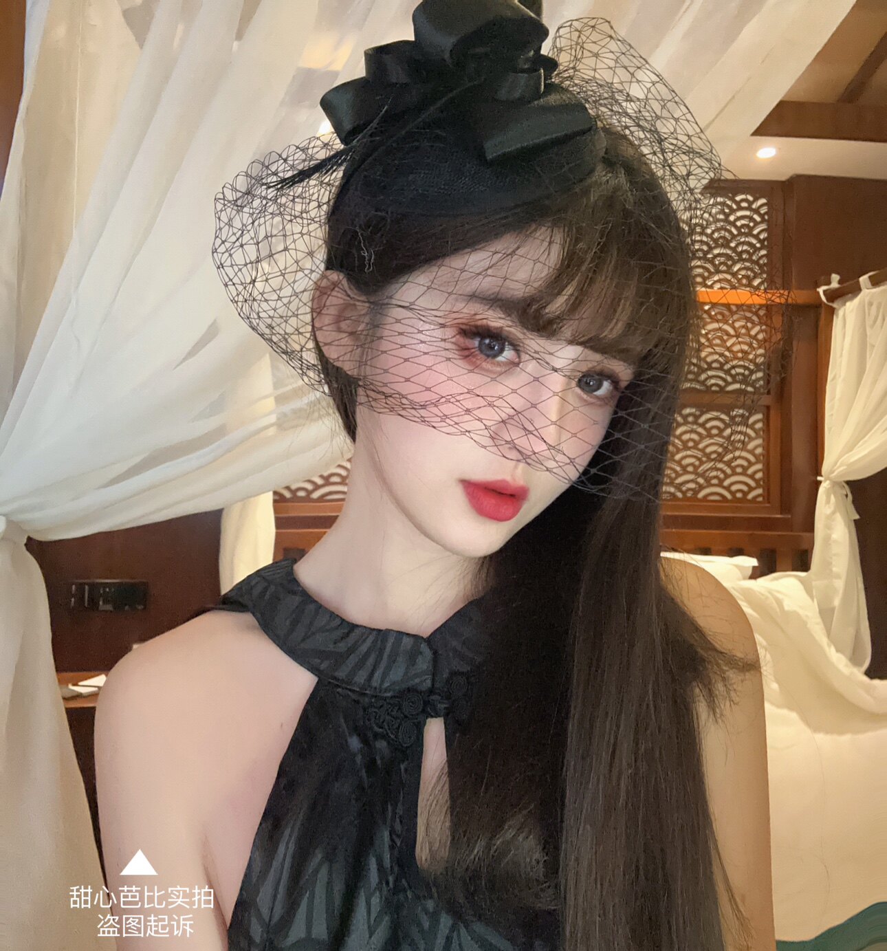 中式复古小礼帽发夹面纱遮面年会演出发饰主播酒会走秀旗袍头饰