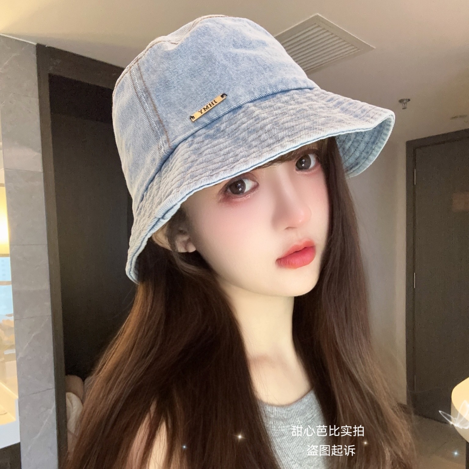 韩国牛仔渔夫帽男大帽檐显脸小女生素颜遮脸盆帽韩版百搭情侣帽子