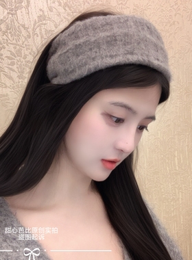 纯山羊绒 秋冬气质灰色针织宽边发箍头箍高颅顶外出发卡百搭压发