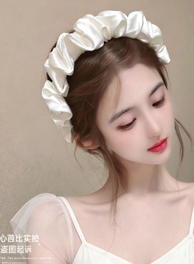 原创春夏白色宽边褶皱增高颅顶发箍女网红时尚超仙头箍百搭发卡女