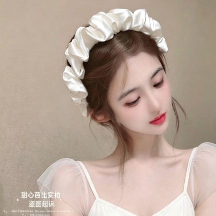原创春夏白色宽边褶皱增高颅顶发箍女网红时尚超仙头箍百搭发卡女
