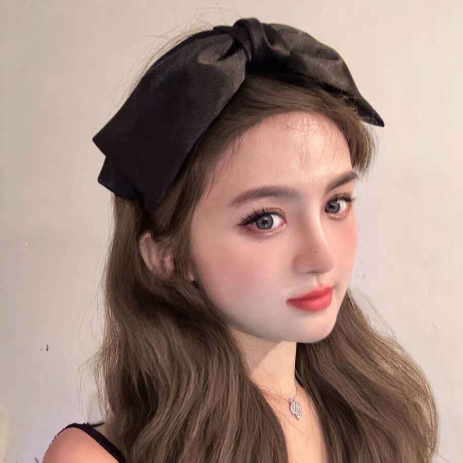 原创黑色缎面大蝴蝶结发箍宽发卡韩版质感气质百搭头顶头窟发箍女