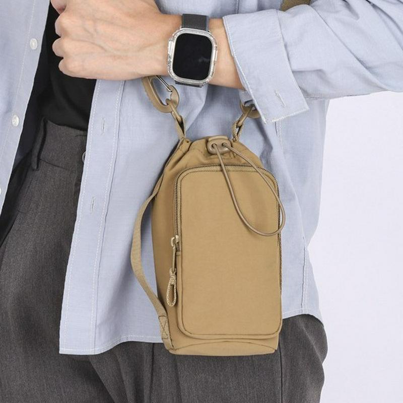 手机包新款男女通用款小方包手机包水杯包单肩手提抽绳包休闲背包