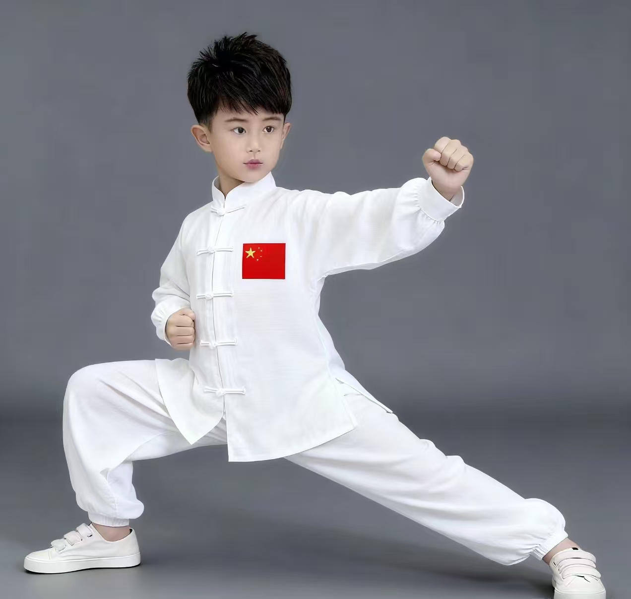 儿童武术服中国风男女同款太极服白色武术练功比赛演出服表演套装